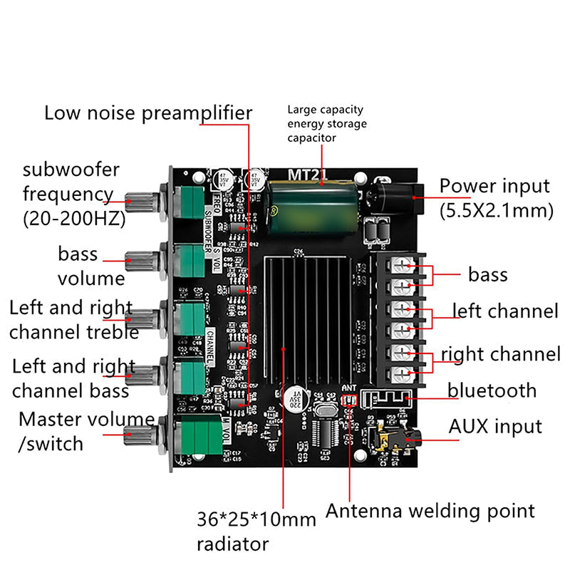 🔊🎵2.1 Channel Bluetooth-Compatible Audio Power Amplifier Module📡 Wireless Connection, Powerful Sound, Ideal for Music Lovers!