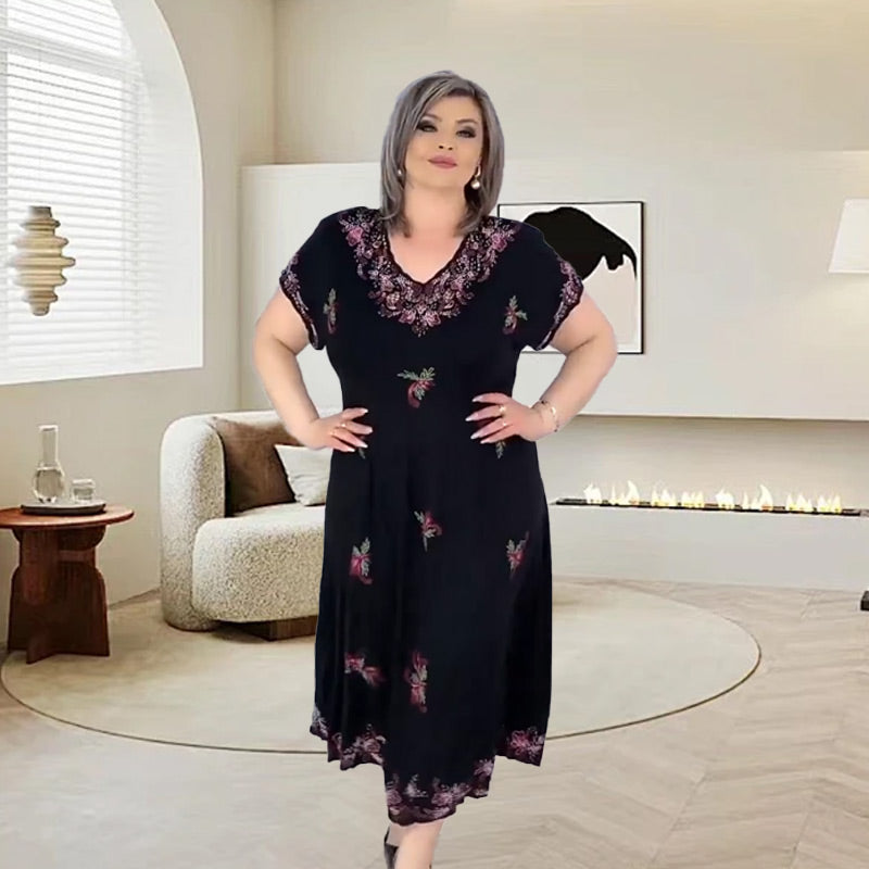 💕Limited Sale 50% OFF💕Plus Size V Neck Flowy Midi Dress