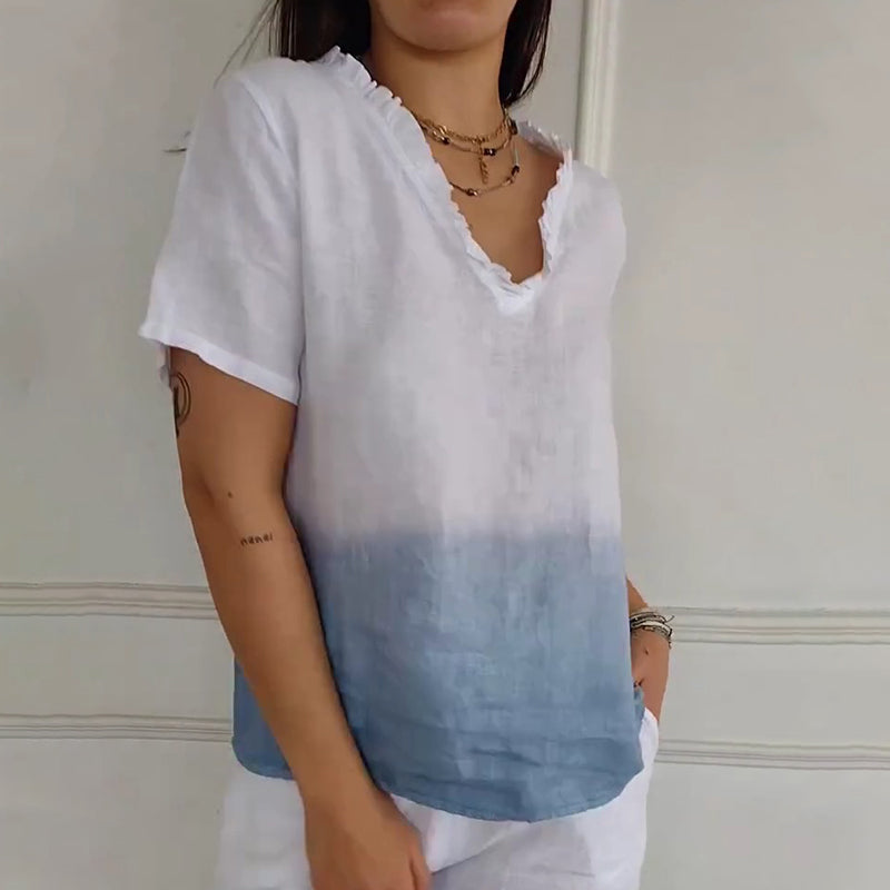 💕Limited Time 50% Off💕Women's Casual Gradient Print Ruffled V-Neck Shirt