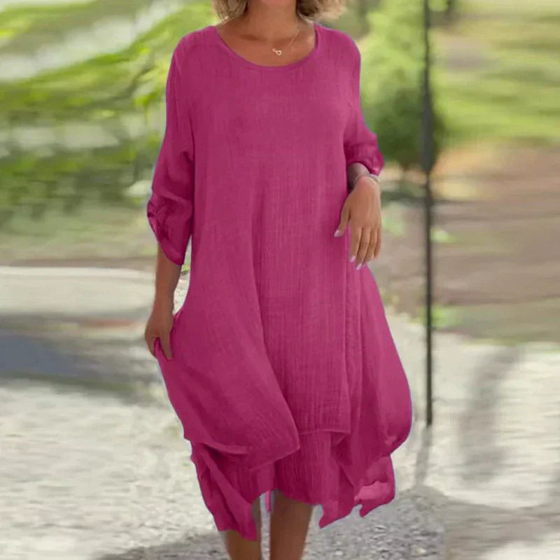 💖Limited Sale 50% OFF💖Women's Elegant Solid Color Round Neck Loose Fit Dress