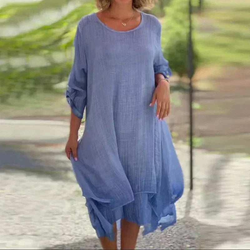 💖Limited Sale 50% OFF💖Women's Elegant Solid Color Round Neck Loose Fit Dress