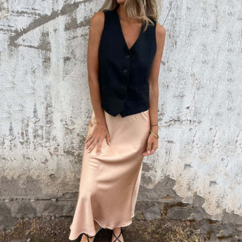 💖Limited Sale 50% OFF💖Women's Luxury Glossy Solid Color Skirt