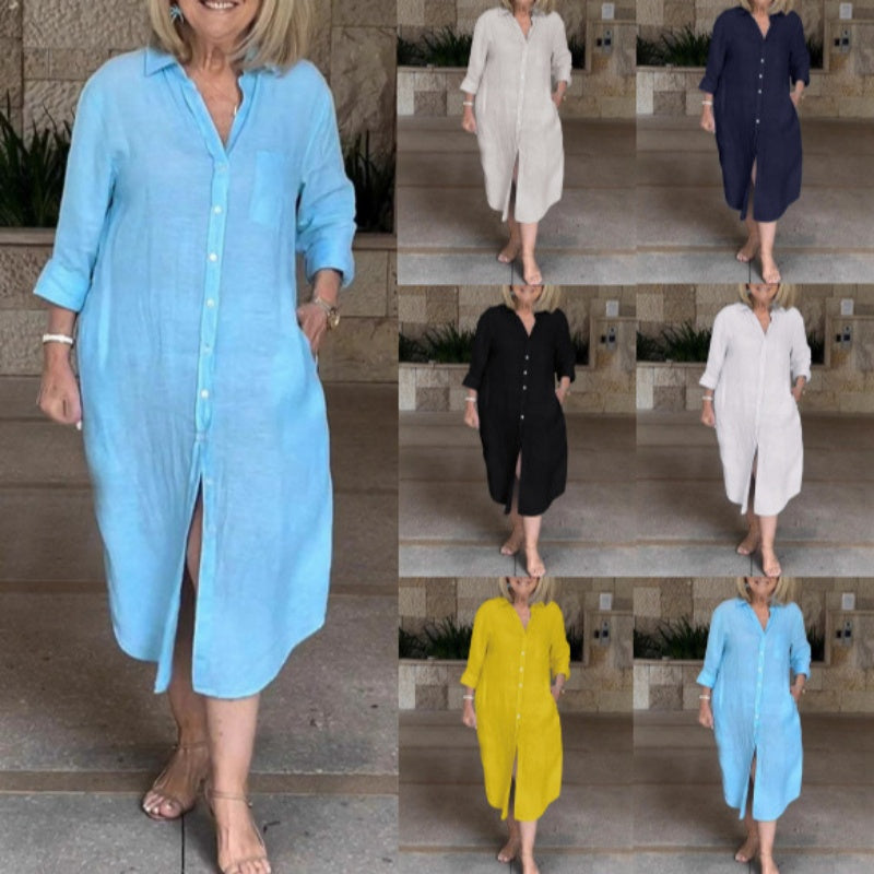 ⏳ Limited time 50% off! 💥Women‘s Casual Loose Cotton Linen Long Shirt Dress