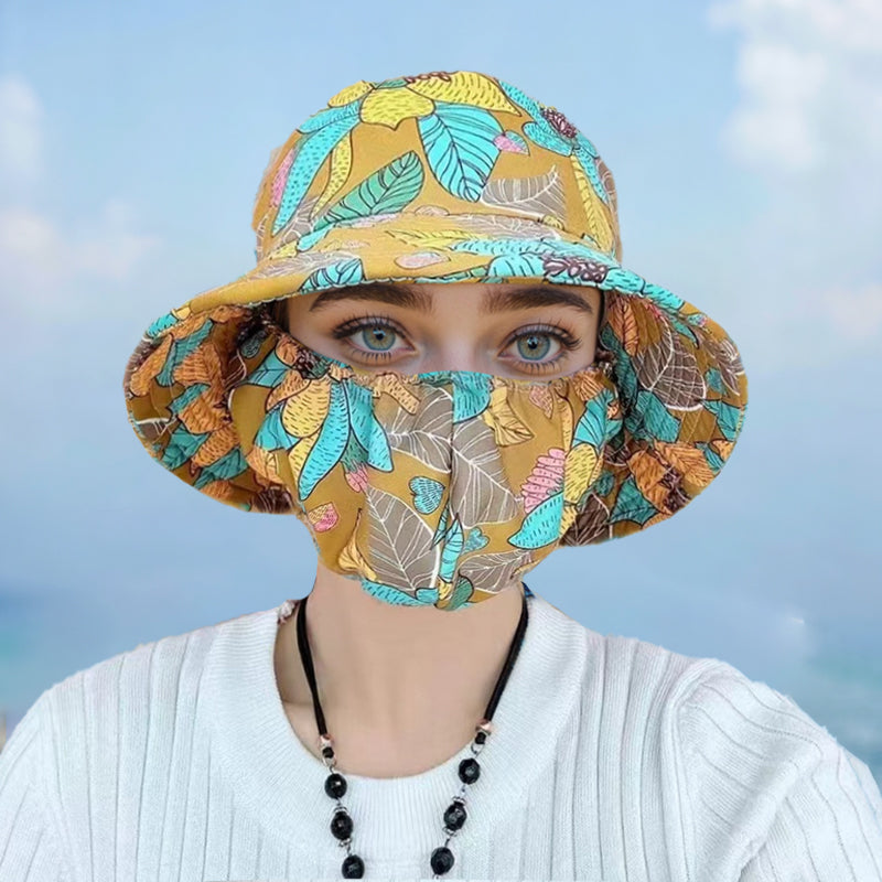 ⏳ Limited time 50% off! 💥Floral Large Brimmed Sun Hat with Mask(The more you buy, the higher the discount)
