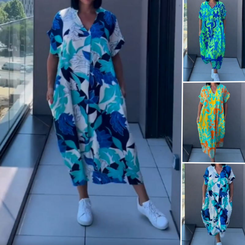 💕Limited Sale 50% OFF💕Women's Casual Elegant Printed V-Neck Dress