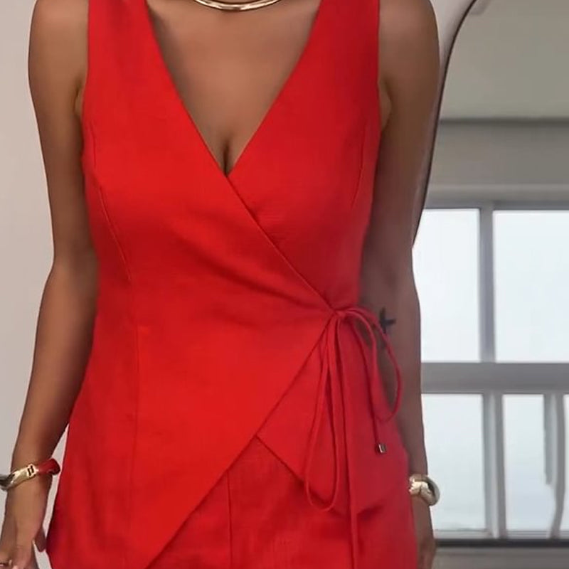 ❤️Limited Sale 50% OFF❤️Women's Sleeveless Wrap-Style Top & High-Waisted Shorts