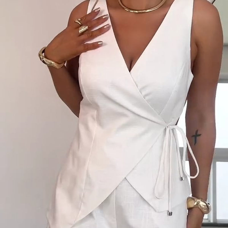 ❤️Limited Sale 50% OFF❤️Women's Sleeveless Wrap-Style Top & High-Waisted Shorts