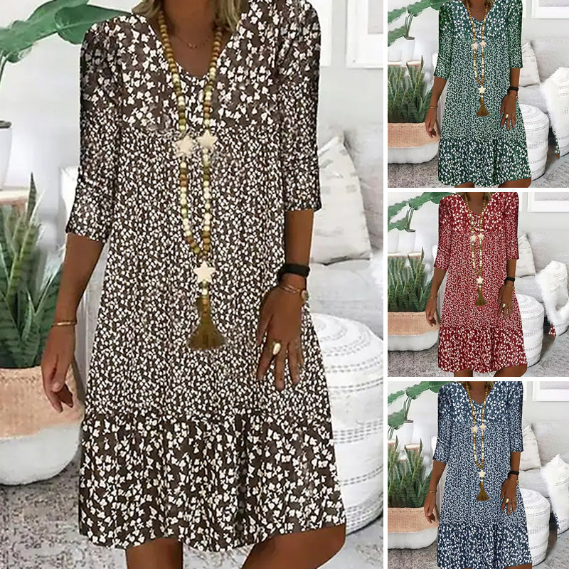 💖LAST DAY PROMOTION - 50%OFF💖Women's Fashion Printed Mid Sleeve V-Neck Dresses