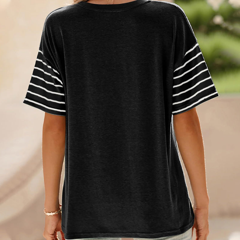 💕Limited Sale 50% OFF💕Women's Casual Round Neck Striped Color Clash Short Sleeve Top