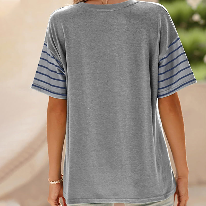 💕Limited Sale 50% OFF💕Women's Casual Round Neck Striped Color Clash Short Sleeve Top