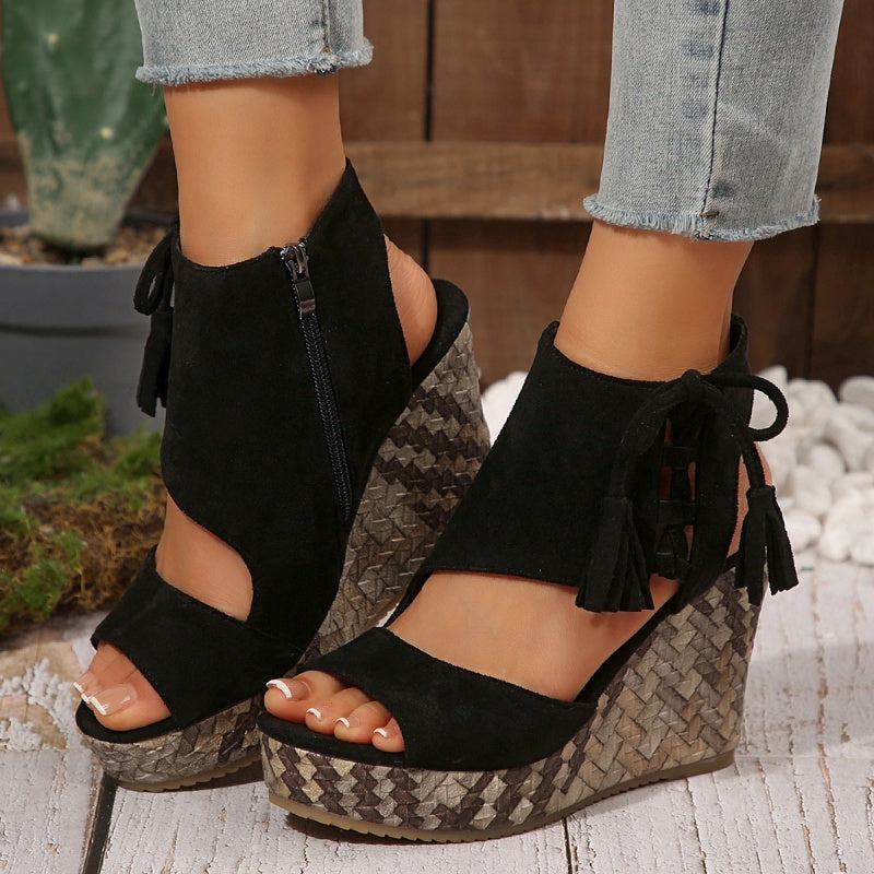 💕Limited Sale 50% OFF💕Women's Tassel Open Toe Platform Wedge Sandals