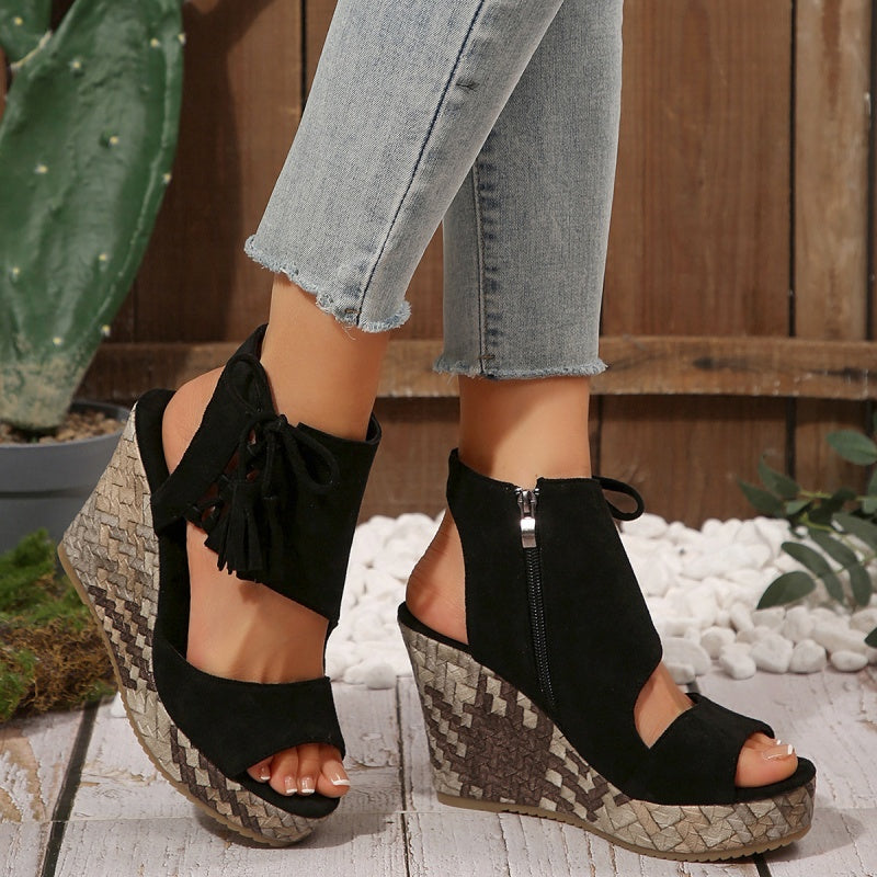 💕Limited Sale 50% OFF💕Women's Tassel Open Toe Platform Wedge Sandals