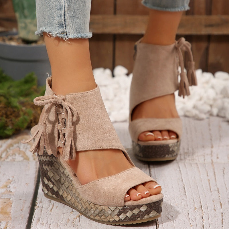 💕Limited Sale 50% OFF💕Women's Tassel Open Toe Platform Wedge Sandals