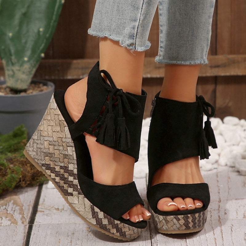 💕Limited Sale 50% OFF💕Women's Tassel Open Toe Platform Wedge Sandals