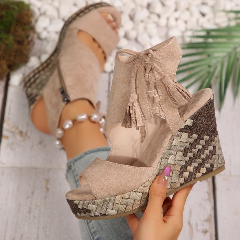 💕Limited Sale 50% OFF💕Women's Tassel Open Toe Platform Wedge Sandals