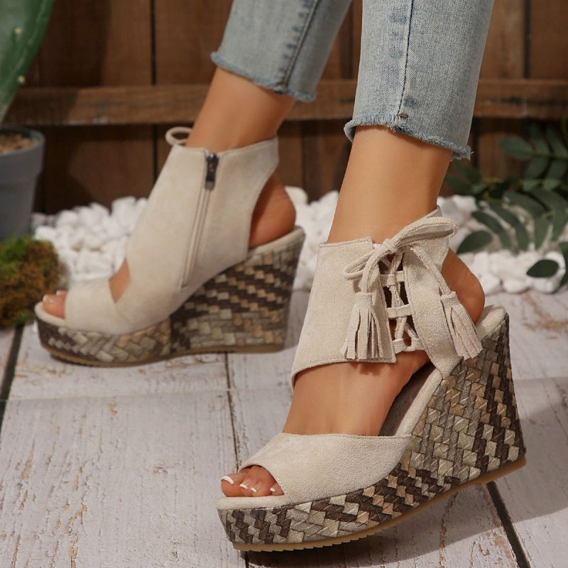 💕Limited Sale 50% OFF💕Women's Tassel Open Toe Platform Wedge Sandals