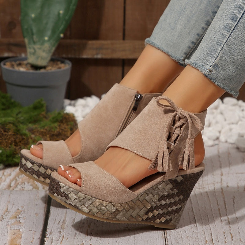 💕Limited Sale 50% OFF💕Women's Tassel Open Toe Platform Wedge Sandals