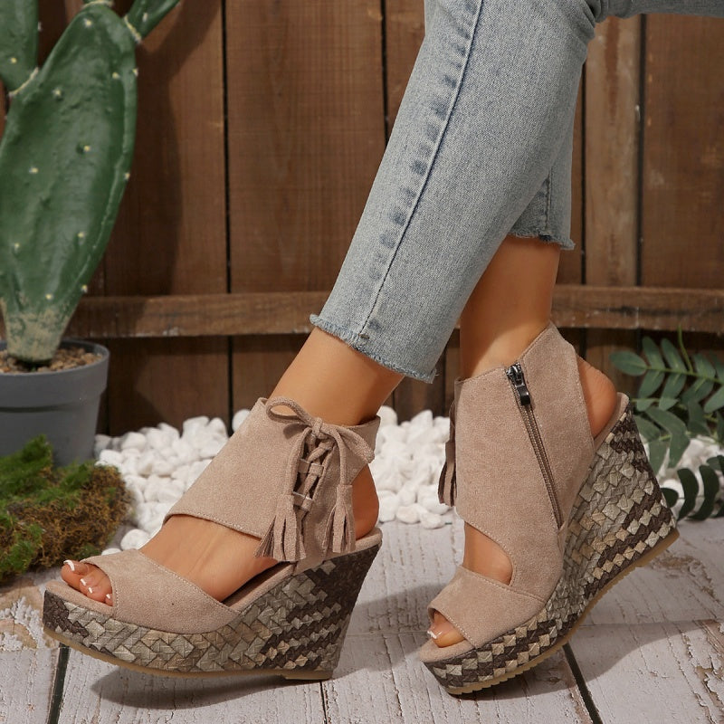 💕Limited Sale 50% OFF💕Women's Tassel Open Toe Platform Wedge Sandals