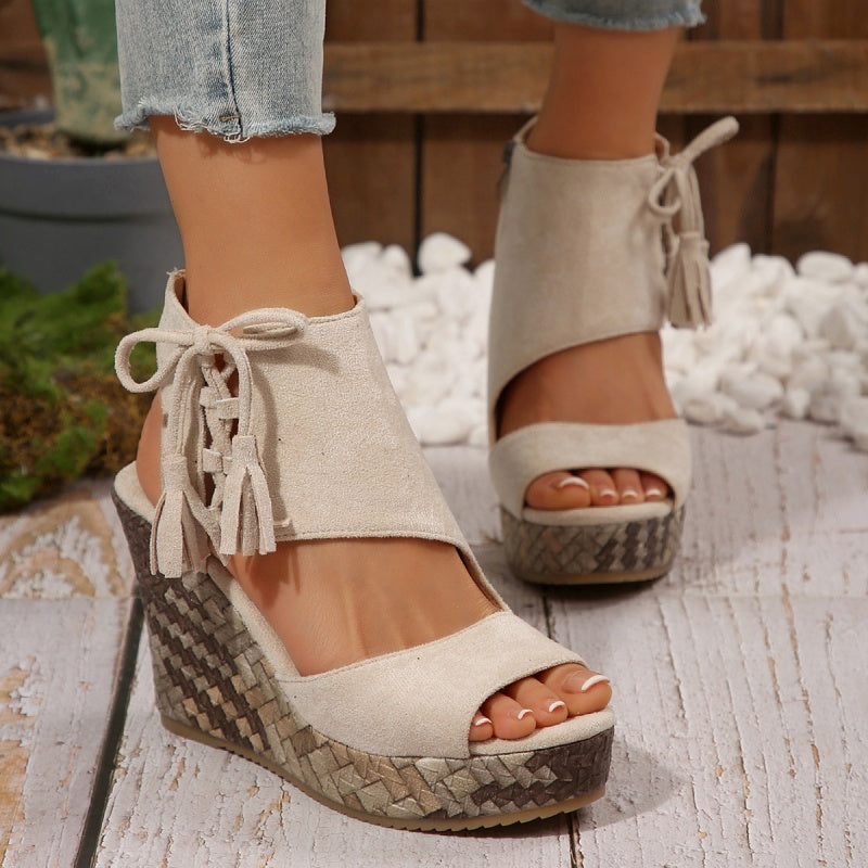 💕Limited Sale 50% OFF💕Women's Tassel Open Toe Platform Wedge Sandals