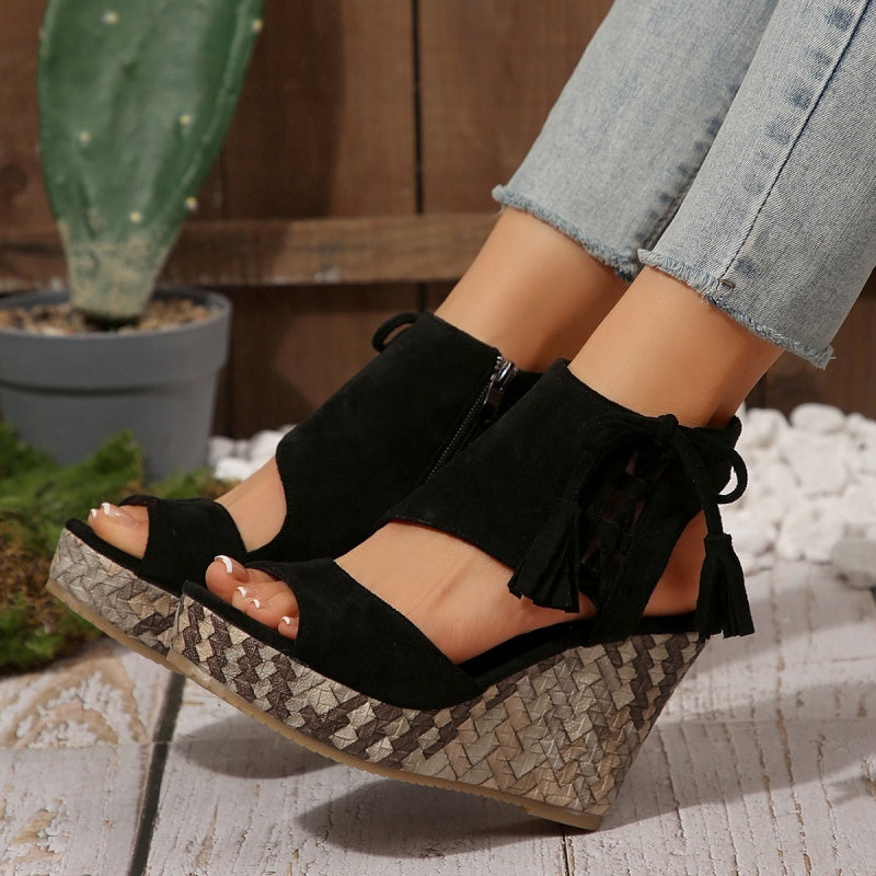 💕Limited Sale 50% OFF💕Women's Tassel Open Toe Platform Wedge Sandals