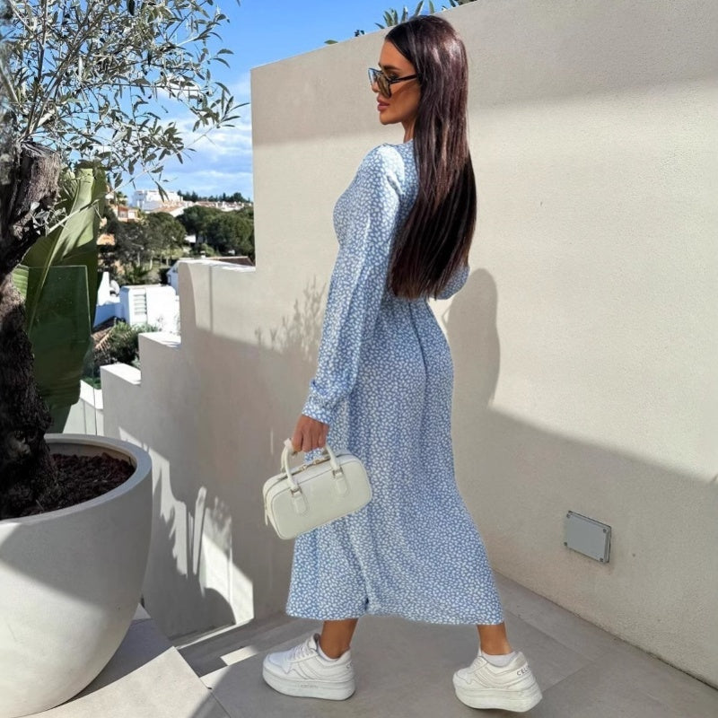 💖Last Day 50% OFF💖Fashion V-Neck Button Long Sleeve Floral Waist Dresses