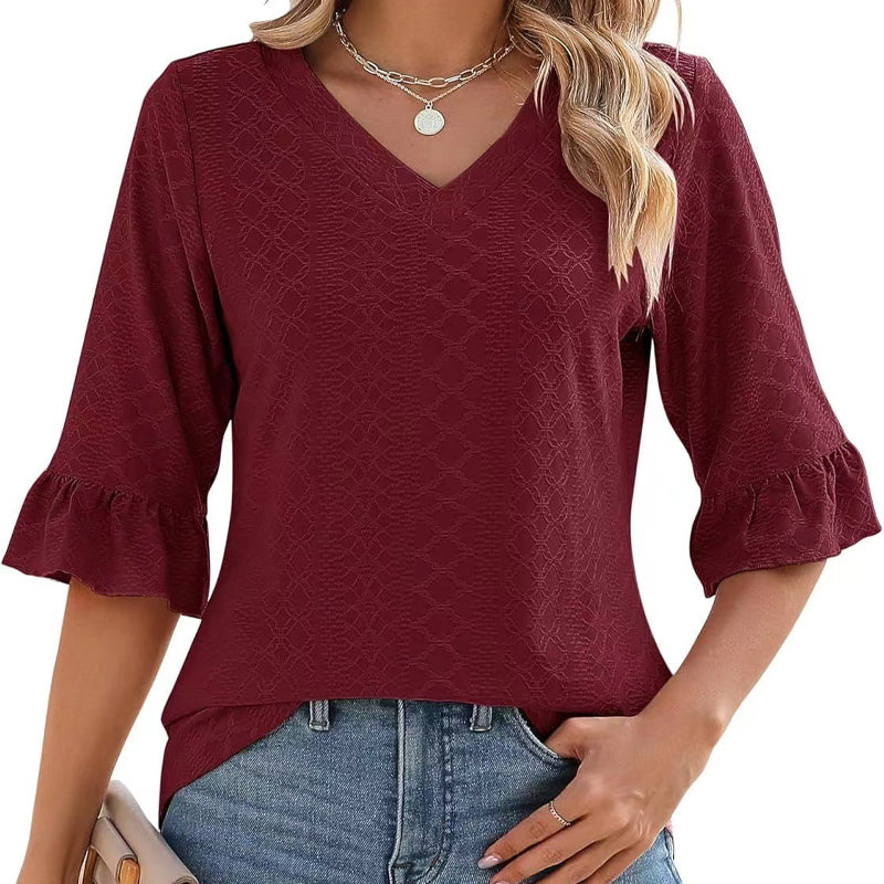 💖LAST DAY SALE 50% OFF💖Women's Elegant Ruffle Sleeve V-Neck Tops