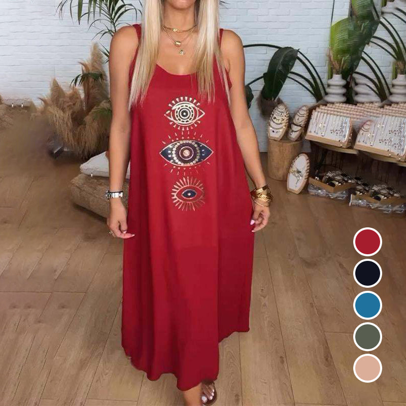 💖Last Day 50% OFF💖Women's Sleeveless Long Dress With Eye Print