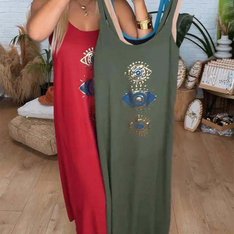 💖Last Day 50% OFF💖Women's Sleeveless Long Dress With Eye Print