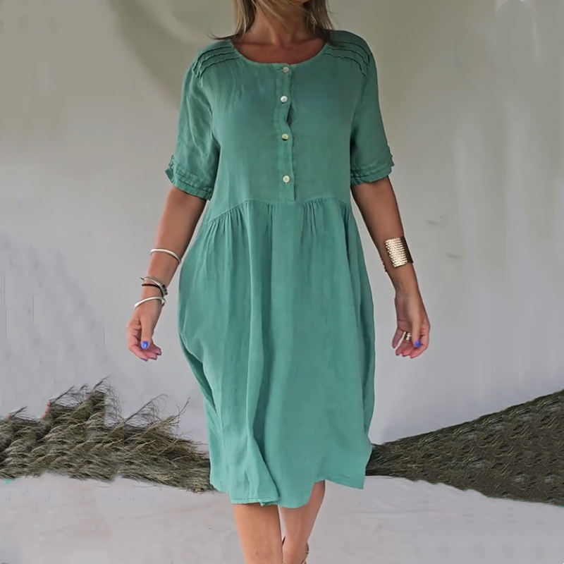 💖LAST DAY SALE 50% OFF💖Short Sleeve Cotton Linen Shirt Dress with Retro Style