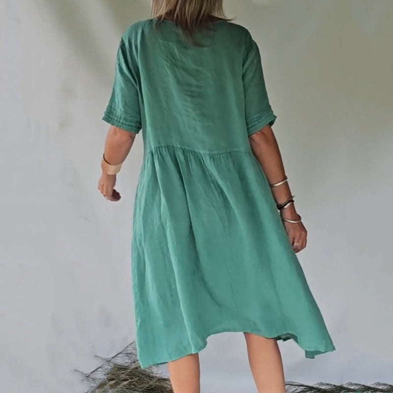 💖LAST DAY SALE 50% OFF💖Short Sleeve Cotton Linen Shirt Dress with Retro Style