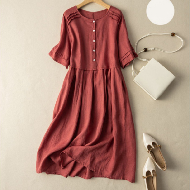 💖LAST DAY SALE 50% OFF💖Short Sleeve Cotton Linen Shirt Dress with Retro Style