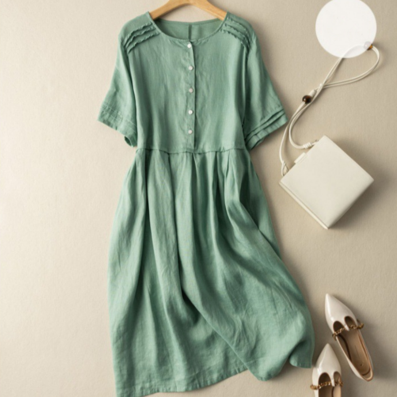 💖LAST DAY SALE 50% OFF💖Short Sleeve Cotton Linen Shirt Dress with Retro Style