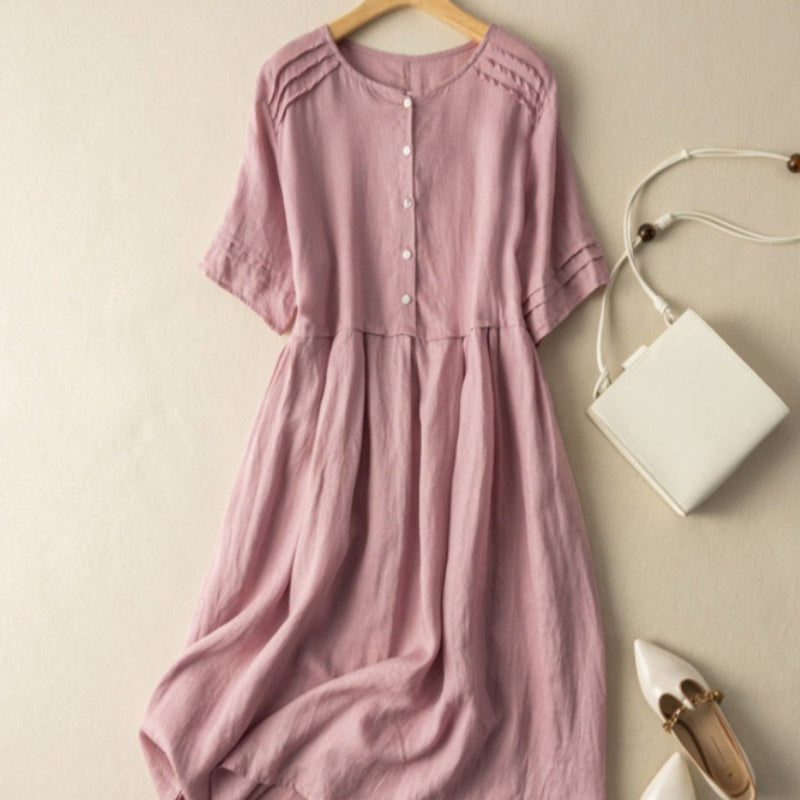 💖LAST DAY SALE 50% OFF💖Short Sleeve Cotton Linen Shirt Dress with Retro Style