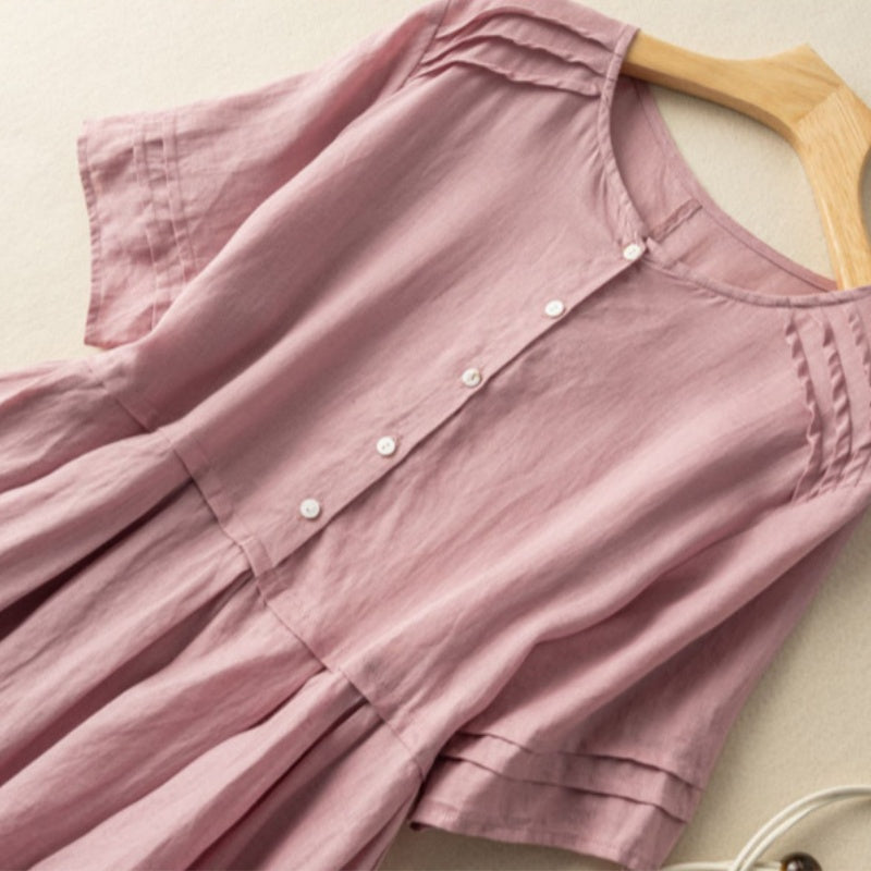 💖LAST DAY SALE 50% OFF💖Short Sleeve Cotton Linen Shirt Dress with Retro Style