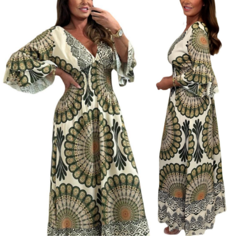 💖Last Day 50% OFF💖Women's Retro Boho Deep V-Neck Maxi Dress