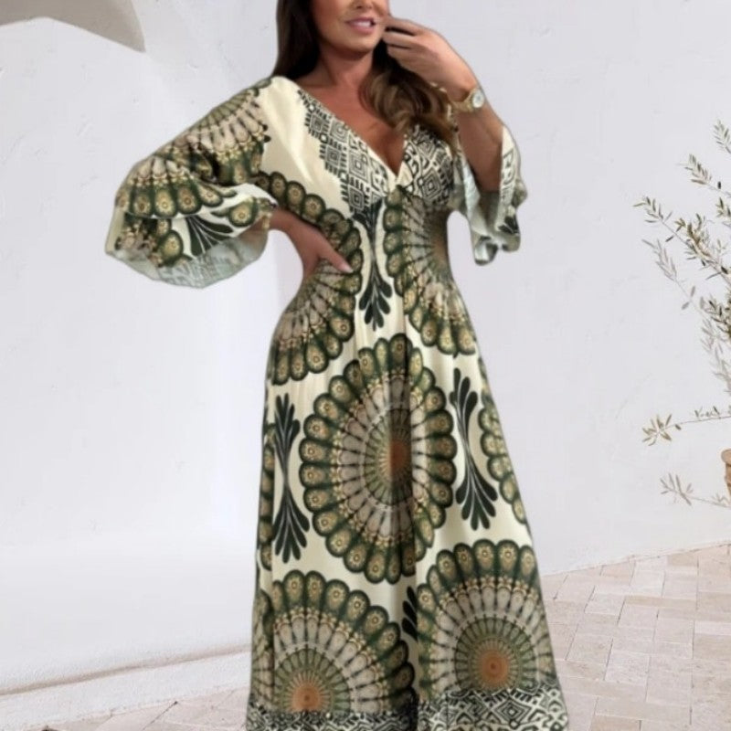 💖Last Day 50% OFF💖Women's Retro Boho Deep V-Neck Maxi Dress