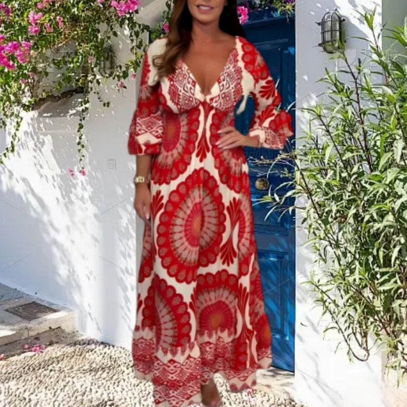 💖Last Day 50% OFF💖Women's Retro Boho Deep V-Neck Maxi Dress