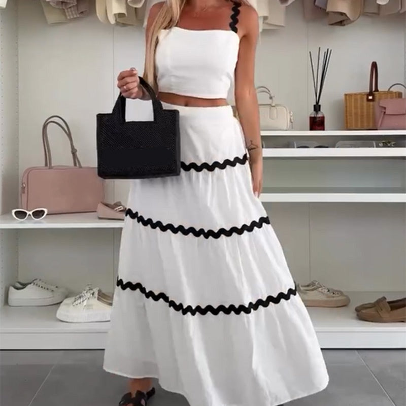 💖LAST DAY SALE 50% OFF💖Stylish Crop Top & Patchwork Maxi Skirt 2 PCS Set