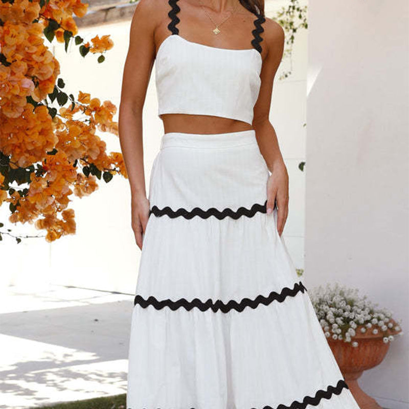 💖LAST DAY SALE 50% OFF💖Stylish Crop Top & Patchwork Maxi Skirt 2 PCS Set