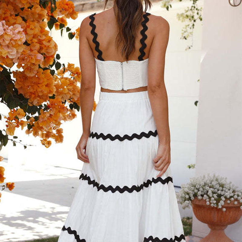💖LAST DAY SALE 50% OFF💖Stylish Crop Top & Patchwork Maxi Skirt 2 PCS Set