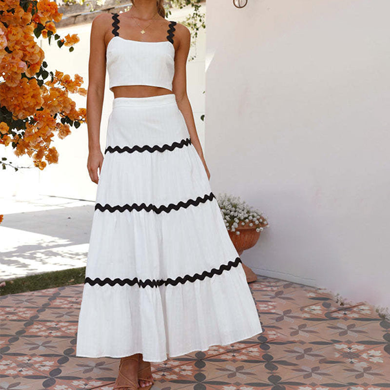 💖LAST DAY SALE 50% OFF💖Stylish Crop Top & Patchwork Maxi Skirt 2 PCS Set