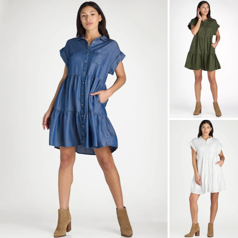 💖LAST DAY SALE 50% OFF💖Women’s Lapel Short Sleeve Pleated Button-Down Dress