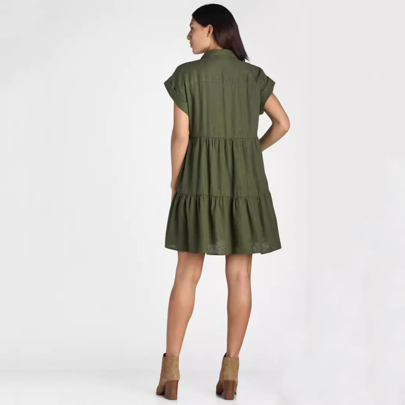 💖LAST DAY SALE 50% OFF💖Women’s Lapel Short Sleeve Pleated Button-Down Dress