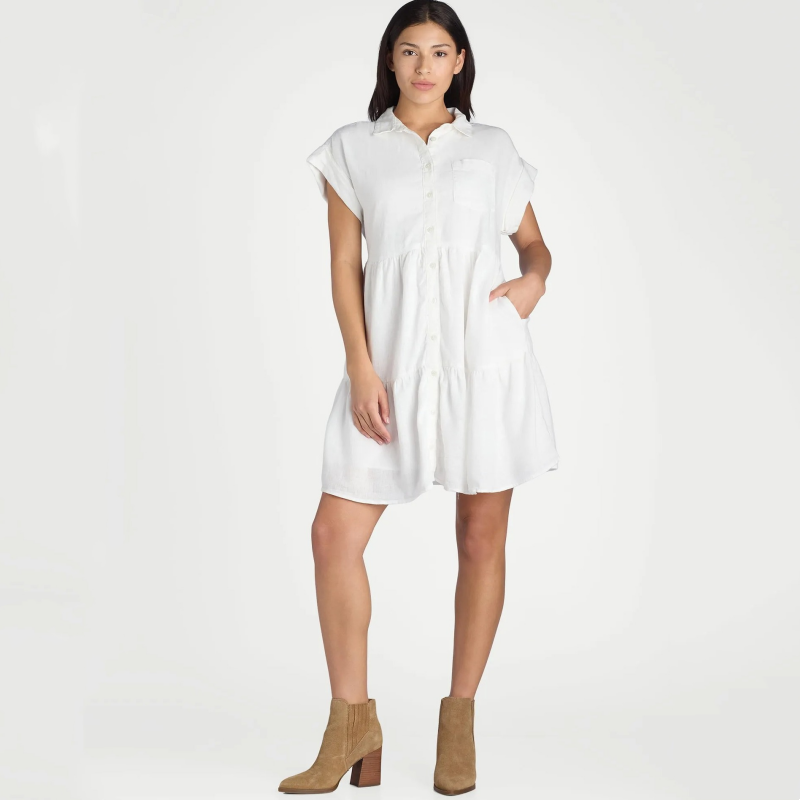 💖LAST DAY SALE 50% OFF💖Women’s Lapel Short Sleeve Pleated Button-Down Dress