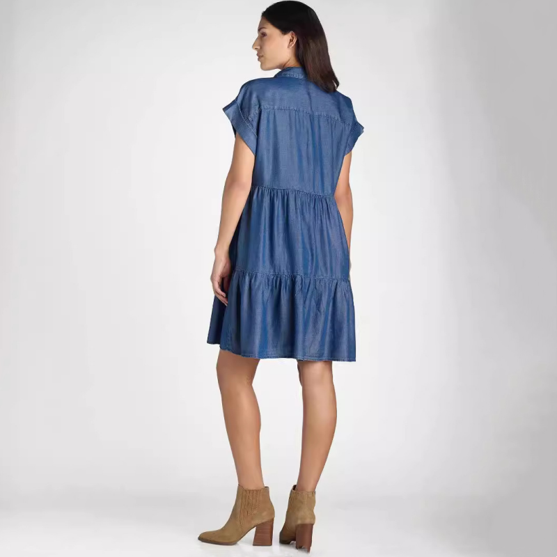 💖LAST DAY SALE 50% OFF💖Women’s Lapel Short Sleeve Pleated Button-Down Dress