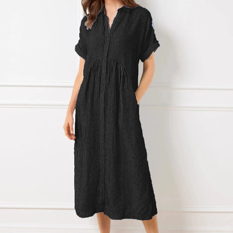 🎉This week's Special Sales - 50% OFF✨Striped Lapel Button Down Shirt Dress | With Functional Pockets