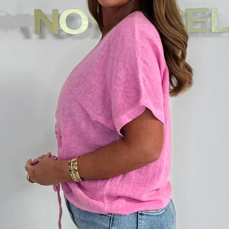 ✨2025 New Arrivals ✨Women's Casual V-Neck Tie Front Short Sleeve Top