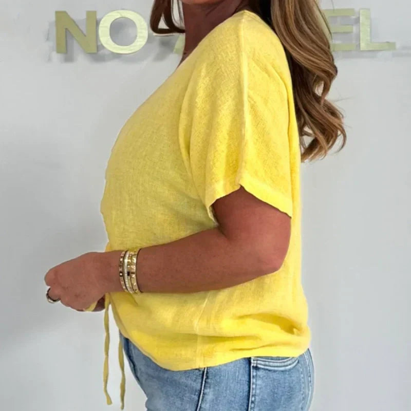 ✨2025 New Arrivals ✨Women's Casual V-Neck Tie Front Short Sleeve Top