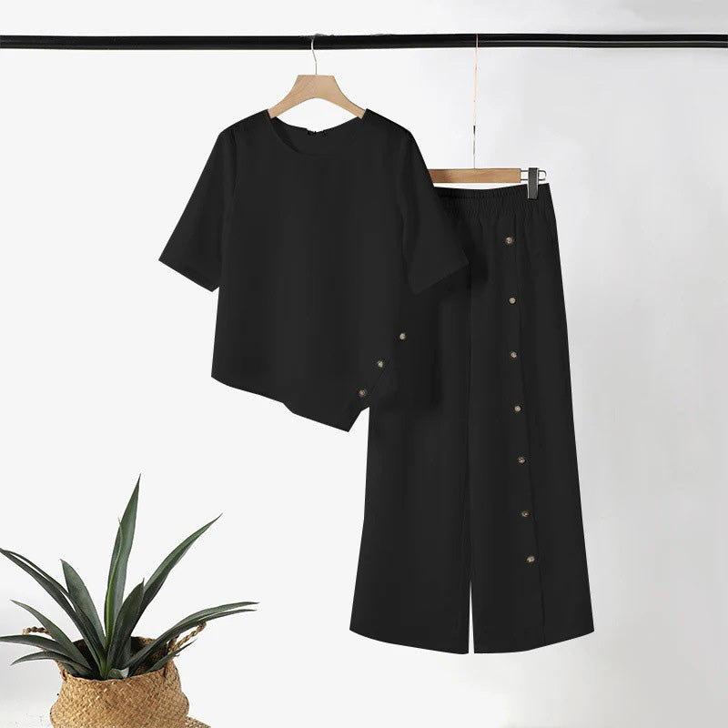 ✨2025 New Arrivals ✨Women's Irregular Hem Top & Wide Leg Pants Two-Piece Set