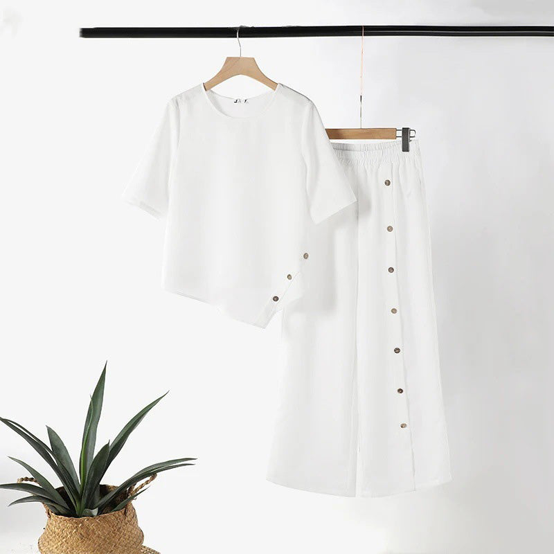 ✨2025 New Arrivals ✨Women's Irregular Hem Top & Wide Leg Pants Two-Piece Set